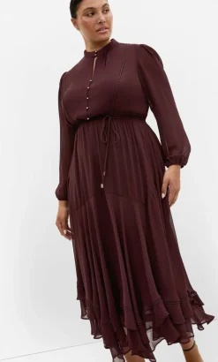 Yasmine Long Sleeve Maxi Dress - choc cherry
