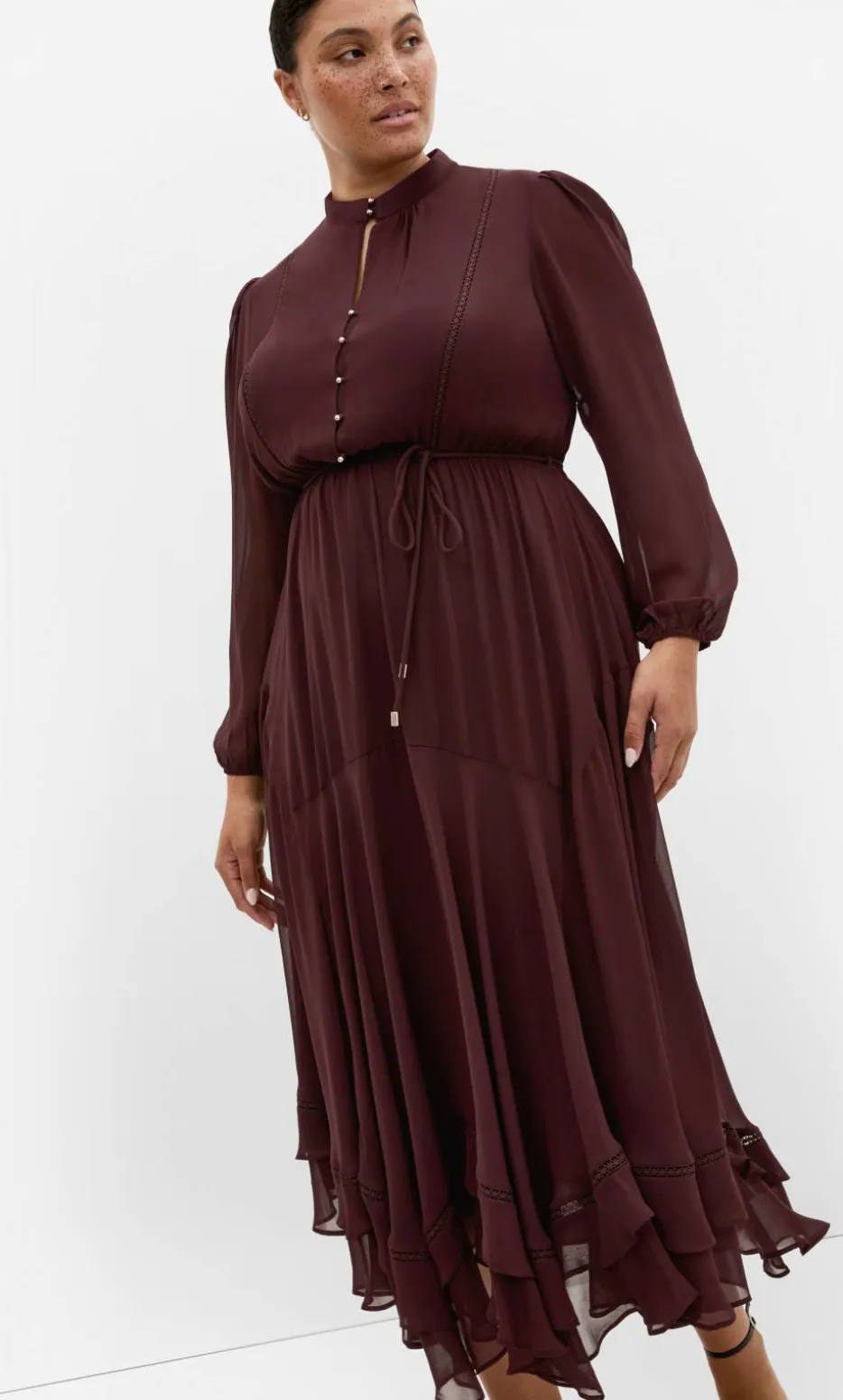Yasmine Long Sleeve Maxi Dress - choc cherry