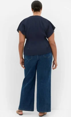 Zara Flutter Top - navy