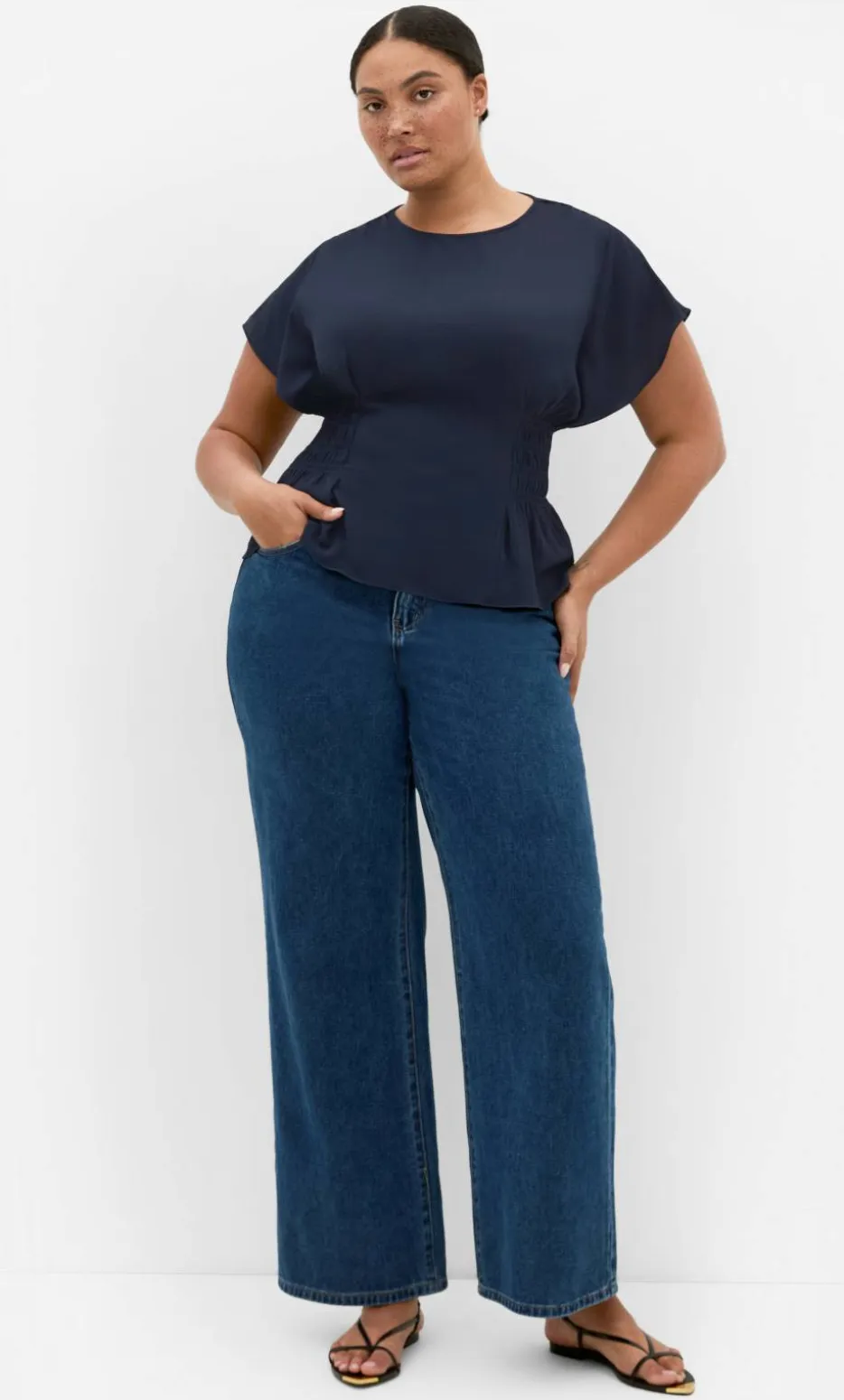 Zara Flutter Top - navy