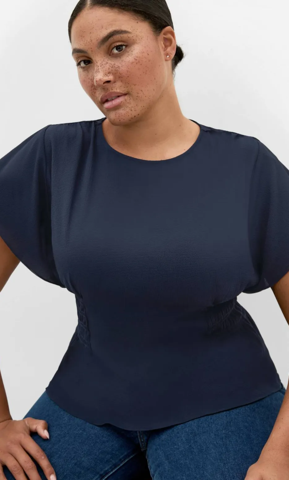 Zara Flutter Top - navy